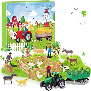 Calendrier agricole de compte à rebours de Noël, thème ferme, interaction parent-enfant, intérieur et extérieur, le cadeau idéal, contient des micro-animaux tels que les chiens, les poules, les