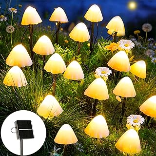 5 m - 20 LED - Champignon - Étanche - Décoration de jardin - Pour allée - Paysage - Pelouse - Décoration d'Halloween - Blanc chaud