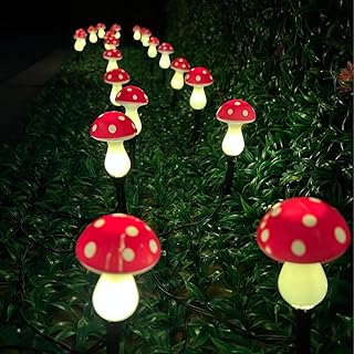 20 Pack LED Outdoor Solar Ground Plug-in couleur rouge Mini Champignons Lumières chaudes, imperméable Décoration cour solaire mignonne petite lumière de champignons, avec 8 modes d'éclairage.