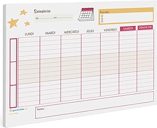 Bloc programme semaine 7 jours - planner pour travail, étude ou organisation familiale. Semainier A4 en français - Organisateur tableau coloré. 3 Sections par jour pour planifier et organiser.