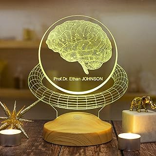 Cadeaux personnalisés Lampe LED 3D Cadeau d'adieu pour collègues de travail, collègue, médecin, infirmière, psychologue, dentiste, pharmacien (cerveau)