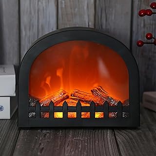 Ulalaza Petite lanterne de cheminée confortable traditionnelle réaliste en bois effet flamme LED style charbon de bois pour intérieur et extérieur (12 x 12 x 12 cm)